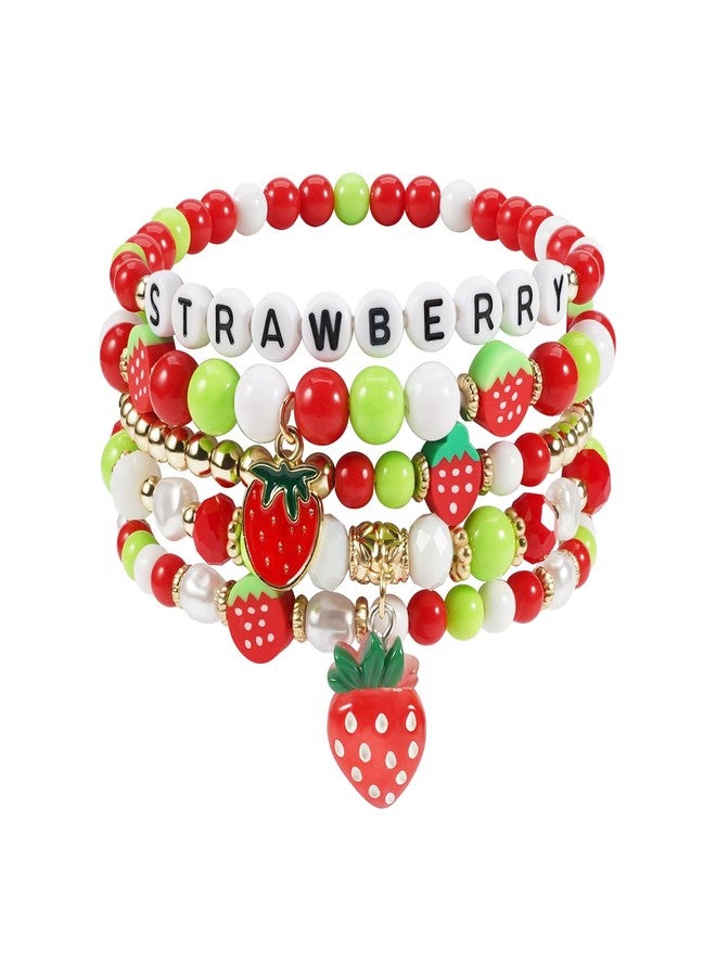 Briutn Strawberry Beaded Bracelet Stackable Charm Bracelets Summer Jewelry - Image 1